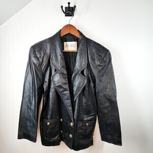Pia Rucci Vintage Leather Jacket Size Medium 80s Retro Shoulder Pads Statement